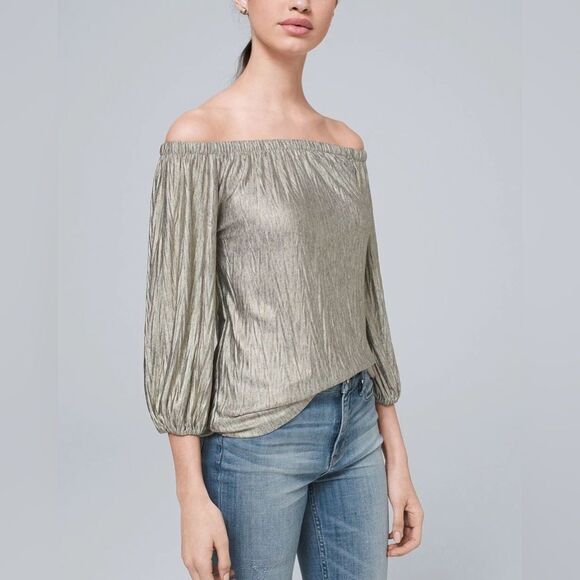White House Black Market Extra Small Metallic Off-The-Shoulder Top Elastic - Picture 1 of 10